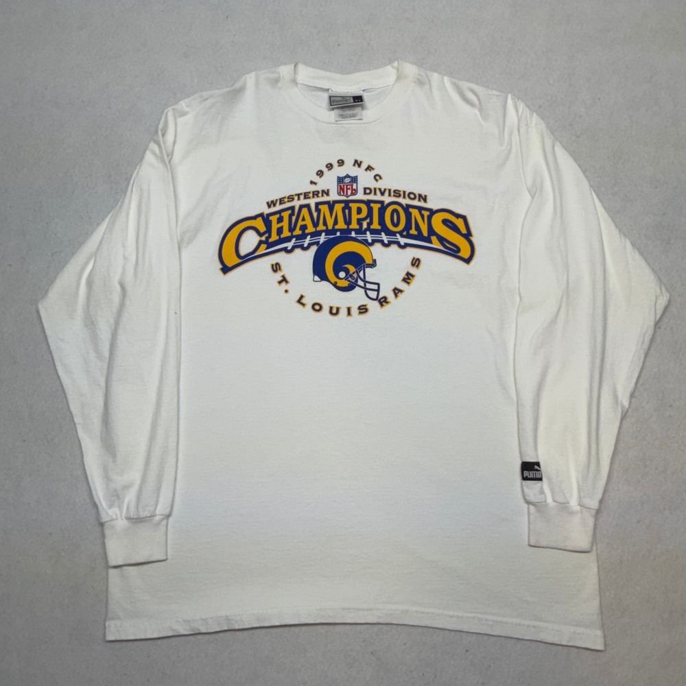 Vintage NFL 1999 St Louis Rams NFC Champions Long Sleeve Crewneck Shirt White XL